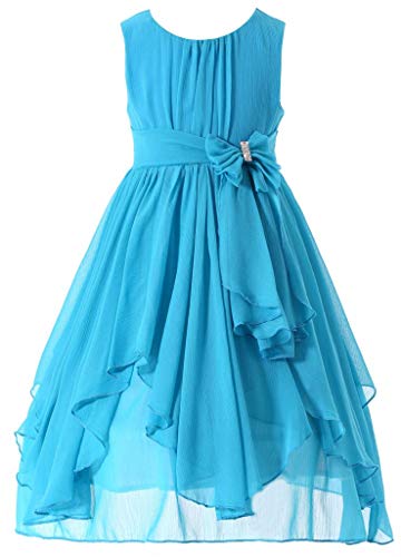 Bow Dream Flower Girl Dress Bridesmaid Ruffled Chiffon Blue 12