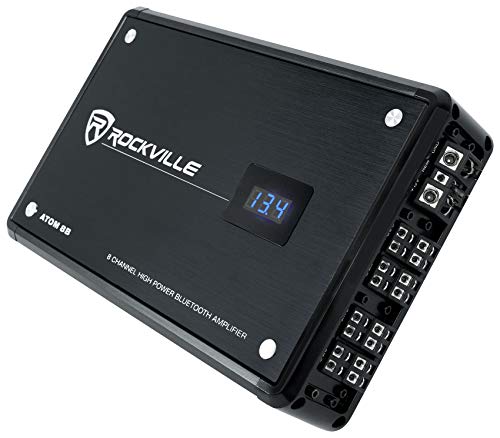 Rockville Atom 8B 3500W Peak/880W RMS 8-Channel Marine Amplifier, Bluetooth with Auto Pairing, Adjustable Crossover, Voltage Display, Compact Corrosion-Resistant Design for Boats and Yachts