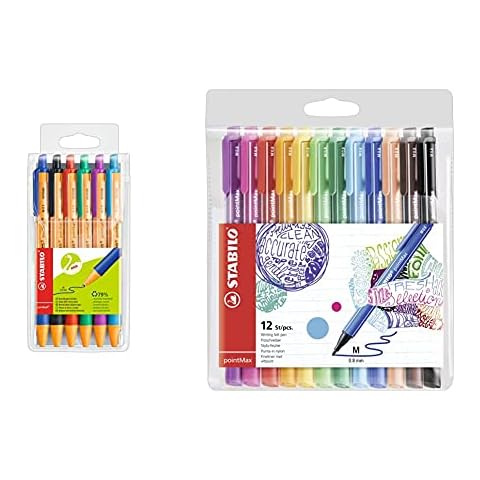 STABILO Bolígrafo retráctil ecológico recargable pointball + Rotulador punta media pointMax Estuche multicolor Cover