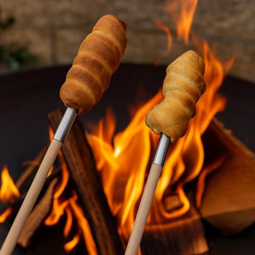 2 X Stockbrot Stöcke aus Buchenholz 100 cm mit Edelstahl, Stockbrotspieße Weinachtsmarkt, Grillspieße 100 cm, Grillrohr, Grillen, Stockbrot, Knüppelbrot
