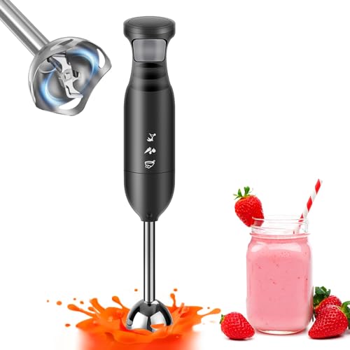 Hand Blender Stick Blender Immersion Blender Handheld, Electric Hand Blenders for Kitchen with Stainless Steel Blade Hand Mixer & Chopper for Making Baby Food, Soups, Sauce (300W, Black)