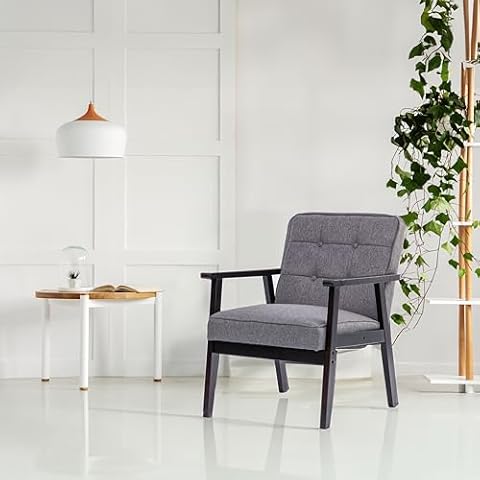 Divano Roma Furniture Mid-Century Accent Arm Modern Retro Leisure Chair with Solid Wood Frame Single Sofa for Living Room, Bedroom, Balcony, Studio, 1 Seat, Grey Cover
