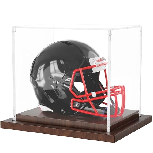 VGMiu Mini Helmet Display Case with Wood Base, Clear Acrylic Football Helmet Display Case Dustproof Box for Helmets, Sports Collectibles, Memorabilia Displays by VGMiu - Used condition - US$19.34