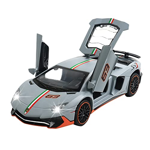 Diecast Car Model Compatible For Lambo Lp780-4 Toy Car, 1/32 Alloy Pull Back Vehicle Toy Car With Sound Light 3 Open Doors, Birthday Gift For Kids Toddlers Boys Girls #TOP28