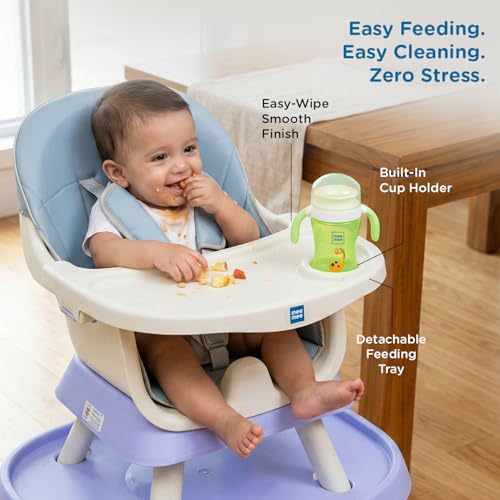 Image of Mee Mee Little Scholar Baby High Chair for Baby Feeding, 6-in-1 Convertible Kids Feeding Chair Compact Fold with High Adjustable, Play Chair Booster, Travel Friendly, 0.5 to 3 Years Kids (Dark Blue)