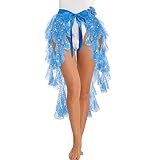 TWINKLEDE Women Sparkly Tutu Skirt Belly Dance Hip Scarf Tassel Tulle Skirts for Adult(Light Blue)