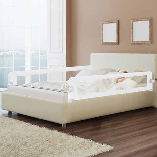 Image of BABY JOY Double Sided Bed Rail Guard, 2 Pack, Extra Long, Swing Down for Convertible Crib, Folding Baby Safety Bedrail for Kids Twin Full Size Queen King Mattress, Rails for Toddlers (White, 71 inch)