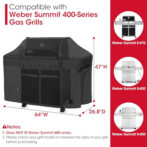 Image of Unicook Grill Cover Compatible with Weber Summit 400 Series, Heavy Duty Waterproof Outdoor BBQ Cover 64 Inch, All-Season Protection Barbecue Gas Grill Protector, Compared to Weber 7108