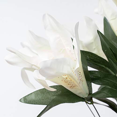 Simply Elegant 22" Artificial White Tiger Lily Bundle (10 Flowers) 30 Leaves Real Touch Fake Flowers For Home Garden, Office, Flowers Arrangement, Wedding Centerpiece, Diy #TOP3