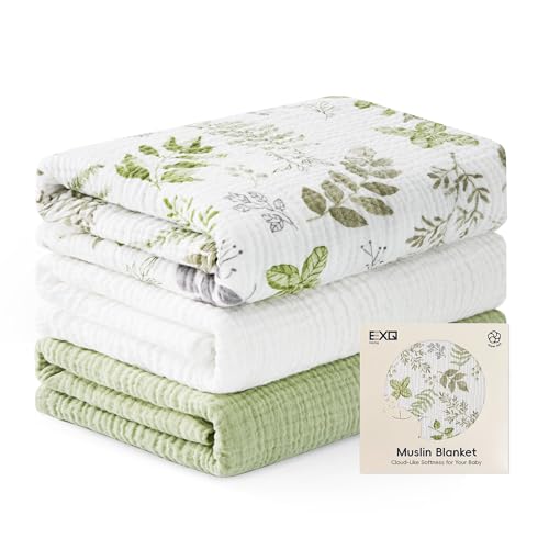 Image of EXQ Home Muslin Swaddle Blankets for Baby, 3 Pack Cotton Breathable Soft Receiving Blankets for Newborn Boys and Girls, Baby Essentials & Gift, 38x40 inches(Spring Leaves)