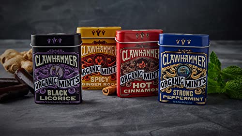 Clawhammer Organic Mints Spicy Ginger Root | Cane Sugar, Natural Flavors, No Artificial Colors or Sweeteners | Kosher, Vegan, Gluten Free | Aspartame & Xylitol Free | 30 Count Tin (Pack of 12)