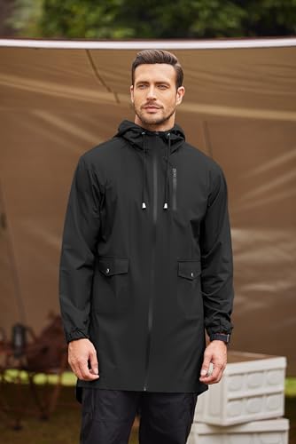 COOFANDY Men's Long Raincoat Ligtweight Rain Jacket Waterproof Outdoor Jackets with Hood2
