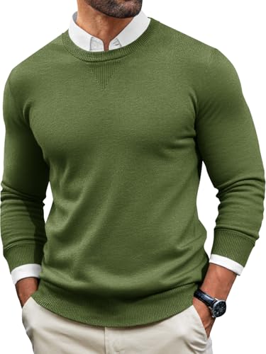 Image of Runcati Mens Crewneck Sweaters Casual Knit Lightweight Dress Sweater Long Sleeve Slim Fit Fall Winter Pullover