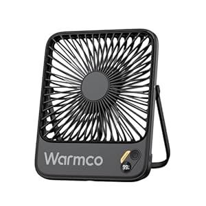 Warmco Ventilador de viaje portátil de 10000 mAh de 7 pulgadas, [10-24 horas de funcionamiento] Pantalla digital ultrafina Ventilador de escritorio pequeño con pilas para camping, oficina, dormitorio