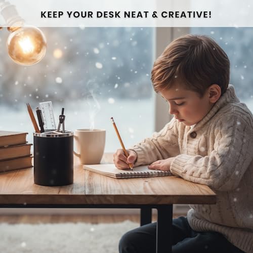 Image of Black Pencil Holder for Desk | 3 Compartments Pencil Cups for Classroom, Home, Office Desks, Meeting Room | Pen Cup Holder for Desks & Decorative Pen Holders for Desk Cute Office Supplies