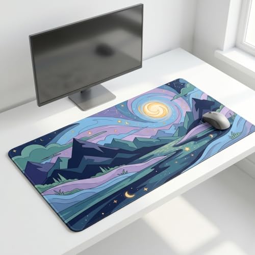 Image of MASI Picks Moonrise Valley Extended Desk Mat 458 x 915 mm| Large Mouse Pad with Stitched Edges | 3mm Thick Desk Pad with Anti-Slip Rubber Base | Smooth Surface for Office, Work & Gaming