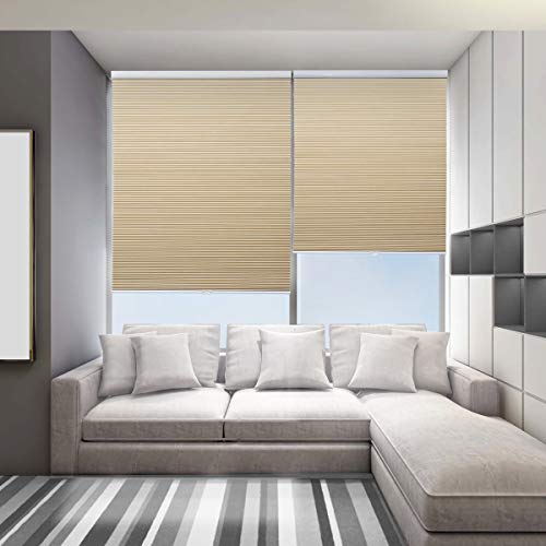 Window Blinds Cellular Cordless Shades Blackout Shades Honeycomb Blinds for Home and Office,Beige-White, 36x64