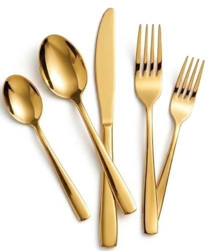Image of 30 Pcs Gold Cutlery Set for Dining Table the Perfect Mirror Polish Hevy Duty Tableware Including Dinner Spoon, Dinner Fork, Dinner Knife, Dessert Spoon & Dessert Fork
