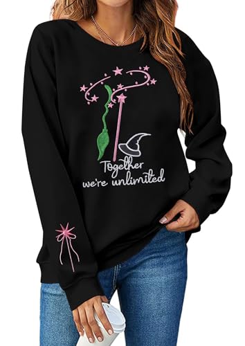 Musical Movie Sweatshirt for Women: Changed for Good Embroidered Long Sleeve Crewneck Loose Pullover Top Black
