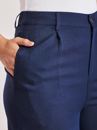 Image of FableStreet Women's Formal Trousers | High-Rise Pleated Wide-Leg Design | Solid Pattern with Plain Weave | Comfortable Office Wear for Business Meetings & Formal Events