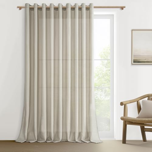MRTREES 1 Pièce Rideaux Voilage Beige en Lin Semi-Transparent Grande Largeur 300x240cm Voilages Intérieurs Rideau Voile à Oeillets pour Porte Fenetre Salon...