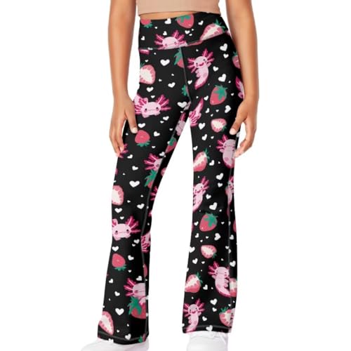 Axolotls Girls Flare Leggings 9-10 Code Cute Girls Bell Bottom Pants for Camping High Waisted Yoga Pants for School Skin-Friendly Athletic Legging for Bike Gift for Daughter3