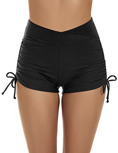 Tournesol Women's Swim Shorts High Waisted Swimsuit Bottoms Cross Waist Swimwear Boy Shorts Swimming2
