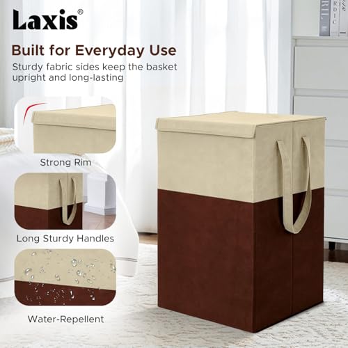 Image of LAXIS 75L Laundry Bag for Clothes with Lid, Large Dirty Clothes Laundry Basket & Cloth Storage Bin, Used Clothes Organizer, Multipurpose Laundry Basket for Bedroom & Bathroom - Brown