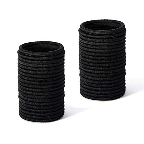 Asltw 100 Pieces Black Elastic Hair Bands, No metal Hair Elastics Hair Ties Ponytail Holders Hair Bands Bulk, for Thick Curly Straight Hair Women and Girls (4 mm Black)