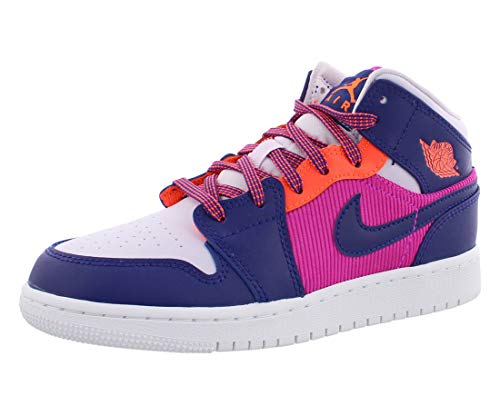 Jordan Air 1 Mid Girls Shoes Size 5.5, Color: Fire Pink/Regency Purple