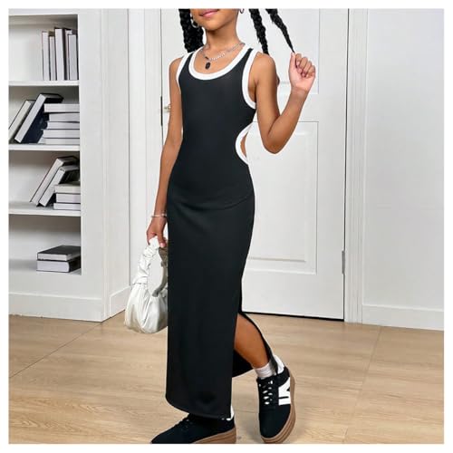 Girl's Summer Cut Out Scoop Neck Maxi Dress Sleeveless Split Hem Casual Dresses4