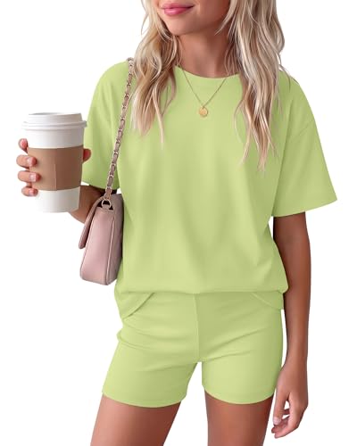 Image of Oakgarden Summer Outfits for Girls 5-14Y Athletic Casual Sets Kid Short Sleeve Shirt Bike Shorts 2 Piece Tween Trendy Clothes