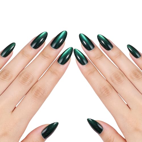 24 Pcs Fake Nails, Cat Eye Press On Nails, Chameleon Blue Green Cat Eye Effect, Cat Eye Nails, Reusable Artificial Nail Set, Suitable For Wedding Parties, Daily Fashion