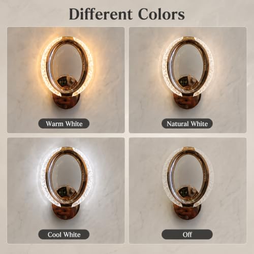 Image of fizzytech Crystal LED Wall Light, Modern Gold Finish Decorative Wall Lamp with 3 Colour Changing Modes for Living Room, Bedroom, Hallway & Home Decor (Round, Pack of 1)