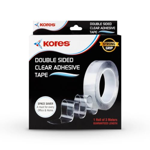 Image of Kores Strong Grip Transparent Double Sided Tape Pack of 2 | 3 Metre Roll, 2mm Thick Ultra Strong Gel Adhesive Tape | Removable & Reusable Heavy Duty Mounting Tape