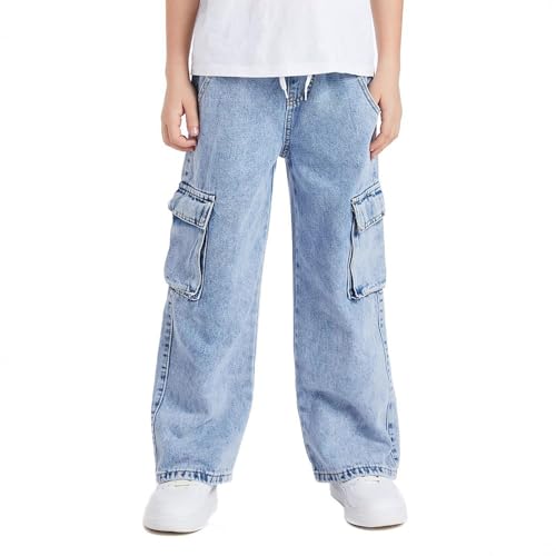 Jean garçon avec ceinture élastique pantalon loose blanc ajustable