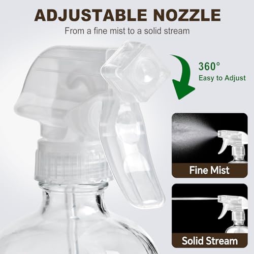 Glass Spray Bottles with Silicone Sleeves (2 Pack, 16 oz), Mist and Stream Empty Refillable Containers, Water Sprayer Misting Bottle for Cleaning Solutions, Planting, Hair Spraying - Image 4
