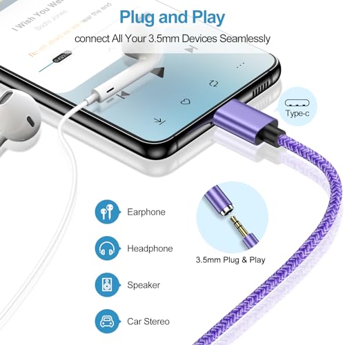 Abcpow Samsung Audio Aux Car Stereo Jack Cable 3.3Ft Usb Type C To 3.5Mm Headphone Jack Adapter Dongle Cord For Galaxy S24 Ultra S23 Fe A15 A55 A54 A35 A32 Motorola G Power 2024 G Play Edge G 5G Razr Stylus thumb #3