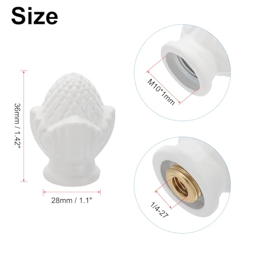 Image of PATIKIL 36 x 28mm Lamp Finials Caps Knob, 2 Set Solid Lamp Shade Top Decoration Screw Cap Nuts with Brass Reducing Adapter for Table Lamps Floor Lamps, White