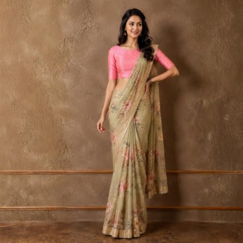 Image of Studio Shringaar Women Cotton Silk Silky Brocade Readymade Elbow Length Sleeves Saree Blouse Choli