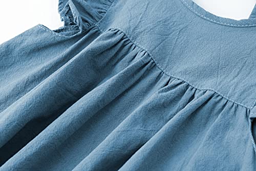 Lyxiof Toddler Baby Girl Cotton Linen Dress Ruffle Sleeve Halter Sleeveless Kids Casual Beach Dresses Blue 90Cm #TOP4