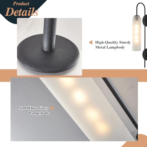 Image of BOKT Black Wall Lights Plug in for Bedroom, Frosted Milky White Glass Wall Sconce Decor, Large Modern Wall Sconces for Living Room