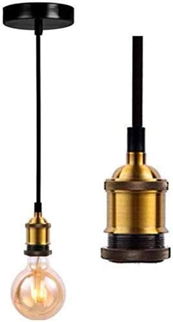 Jing Gold Vintage Pendant Light Fitting,Industrial Bronze Copper&Black Ceiling Rose,Braided Flex E27 Lamp Holder, Suspended Ceiling Pendant Light Fitting-Bronze Copper&Black