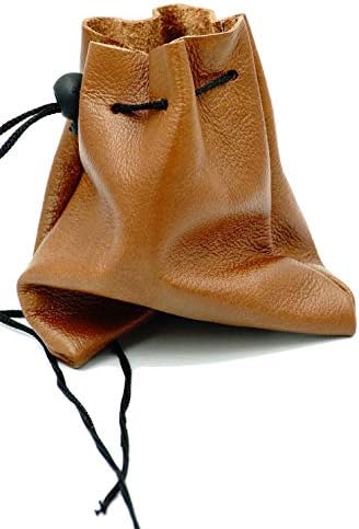 Bushcraft-LARP-Re Enactment-Gaming-SCA- Leather Drawstring Money Pouch Code 03 Tan