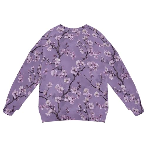 JUNZAN Vintage Cherry Blossom Purple Kids Girls Hooded Sweatshirt Fleece Hoodie for Boys Camping 4T2