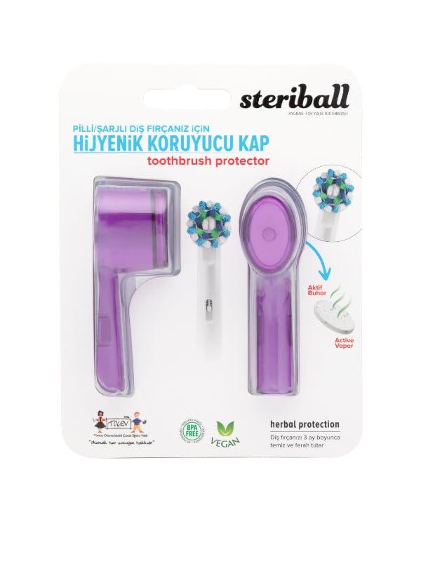 STERIBALL ŞARJLI VE PİLLİ DİŞ FIRÇALARI İÇİN HİJYENİK DİŞ FIRÇASI KORUMA KABI-2'Lİ MOR X 2