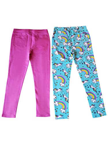 Just Love Jeggings for Girls, Comfortable French Terry Solid & Printed Stretch Jeggings (Pack of 2)2