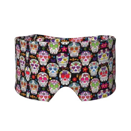 Máscara de ojeras para dormir con estampado de calaveras de flores coloridas, transpirable, ajustable, para yoga, viajes, mantiene el calor, sombreado