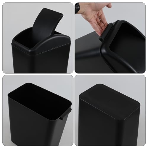 Image of 4.5 Gallon Plastic Swing Top Garbage Bin, Slim Trash Can with Lid for Kitchen, Office, Bedroom, 1 Pack(Black)