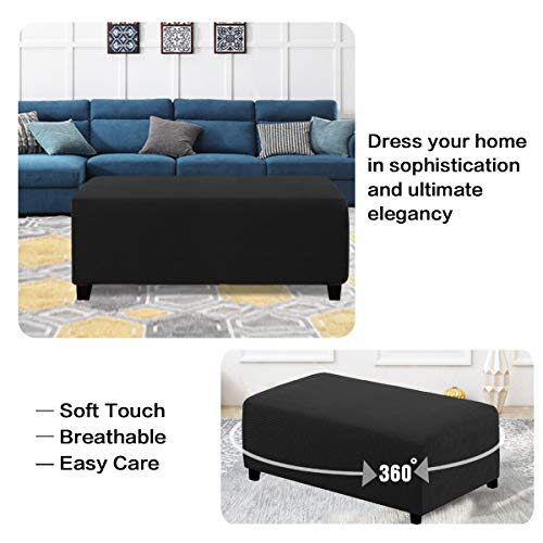 Image of H.VERSAILTEX Ottoman and Sofa Seat Cushion Combined Cover Slipcover Rectangle Sofa Slipcover Fit Length 56'-75' Suitable for L Shaped Seat Cushion Cover or Chaise Part Cover Stretch Thick Soft - Black